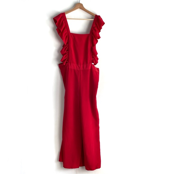 COPY - Bershka red overall style jumpsuit red with ruffle straps wide leg size 8 - Picture 1 of 8